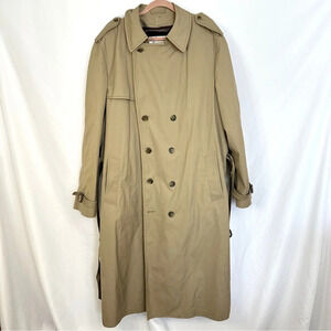 Vintage London Fog Trench Coat Mens 48 Double Breasted Sherpa Lined Belted Tan